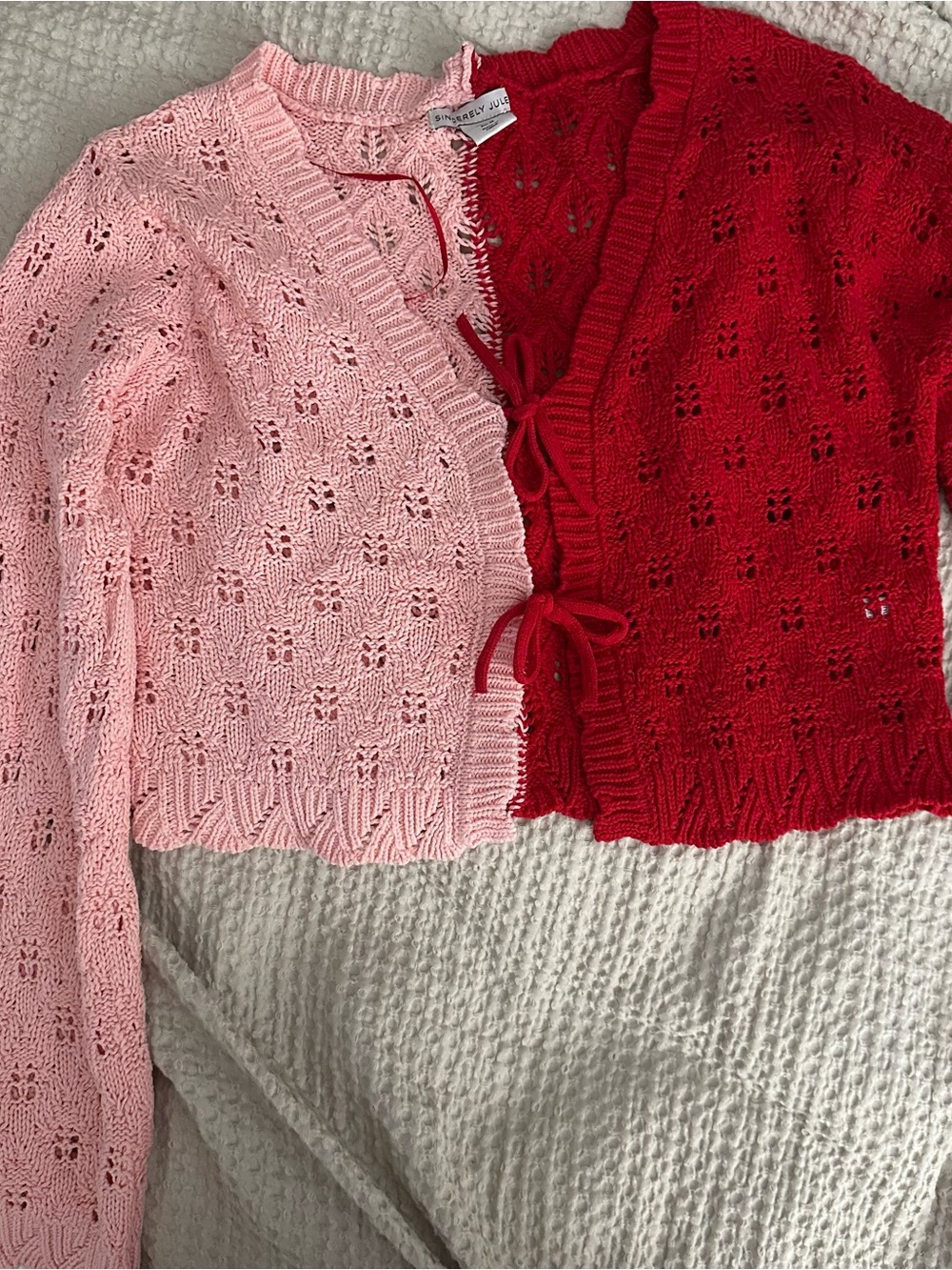 Sincerely Jules Pink and Red Artsy Tie Front Cardigan